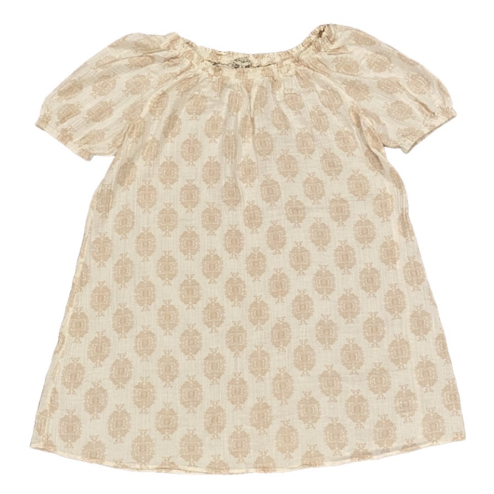 Wonderly Puff Sleeve Cotton Peasant Dress Women’s Plus 1X Cream/Tan Off-Shoulder